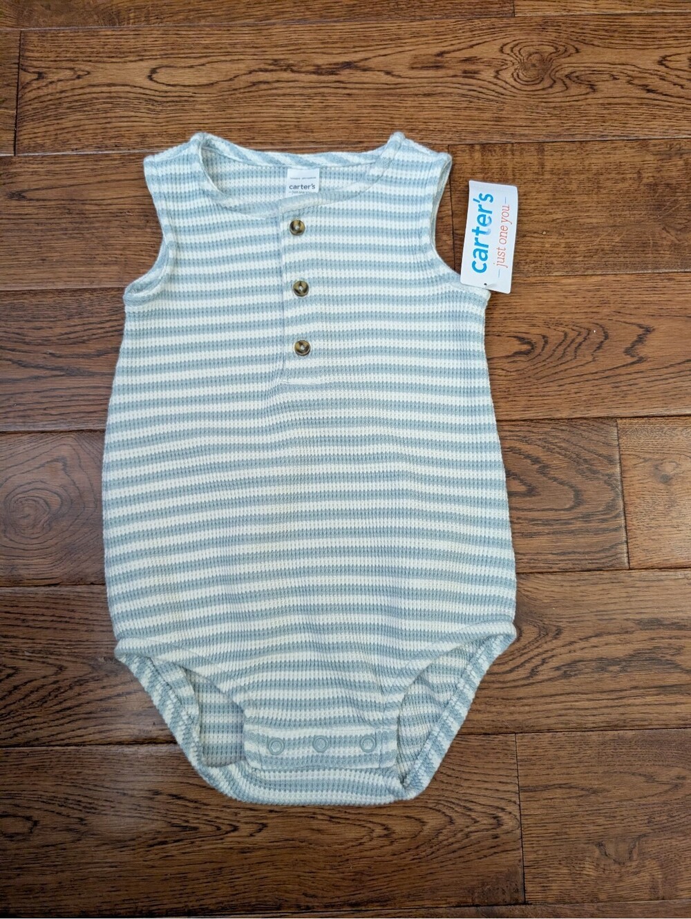 Carter's Just One You Sleeveless Light Blue White Waffle Onesie Sz 12 mo NWT